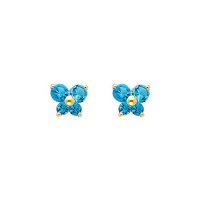 14K Yellow Gold December CZ Birthstone Butterfly Stud Earrings for Baby and Children (Deep Blue)