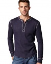 Vince Mens Henley Shirt XX-Large Euro 56 Navy Blue and Gray Ribbed Thermal