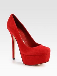 Scintillating pump rendered in buttery suede with an ultra-high heel and platform. Self-covered heel, 5½ (140mm)Covered platform, 1¾ (45mm)Compares to a 3¾ heel (95mm)Suede upperLeather lining and solePadded insoleImported