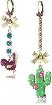 Betsey Johnson Flights of Fancy Bird and Cactus Mismatch Drop Earrings