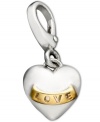 Add a little love to your look with this cute heart charm. Crafted in sterling silver, heart features a 14k gold banner with the word love engraved on it. Lobster claw clasp. Approximate drop: 1 inch.