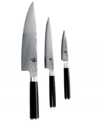 Start a cutting edge kitchen! Crafted from stainless steel with an impenetrable steel core, these traditional Japanese blades feature precision angling on each side, full tangs for incredible strength and balance and D-shaped ebony handles that feel just right in your hand. Lifetime warranty.