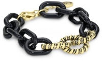 T Tahari Black and Gold Tone Resin Link Bracelet