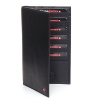 Credit Card File Wallet & Pocket Secretary - Deluxe Credit Card Capacity - Black Comes in a Gift Bag 2 full sized bill sections Measures 7.5 x 4.5 x 1/2