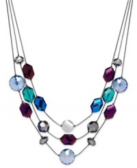 A hidden gem in plain sight. Style&co.'s shimmering three-row necklace displays colorful glass beads in different shapes and sizes. Crafted in silver tone mixed metal. Approximate length: 18-1/4 inches.