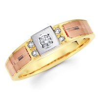 14K 3 Tri-color Gold Round-cut Diamond Women's Wedding Ring Band (0.11 CTW., G-H Color, SI1-2 Clarity)