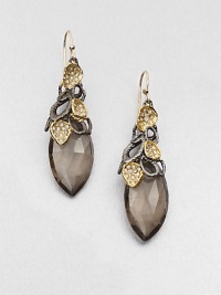 From the Elements Siyabona Collection. A cluster of gunmetal leaves and Swarovski crystal-set goldtone petals holds a faceted teardrop of smokey quartz in these dramatic earrings.Smokey quartzCrystalGoldtone and ruthenium platingLength, about 2.25Ear wireMade in USA