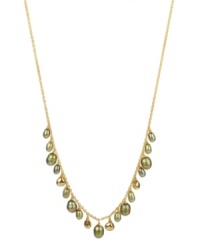 Let it glow. Pretty green-hued cultured freshwater pearls (5-9 mm) combine with glittering pyrite (4-3/4 ct. t.w.) for a luminous look on this 18k gold over sterling silver necklace. Approximate length: 17 inches.