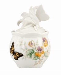 Spring is in the air with the Butterfly Meadow flower diffuser from Lenox. Colorful blooms and butterflies in scalloped white porcelain lend country charm to any setting. With a beautifully sculpted lid.