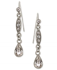 Long on style, these glistening linear earrings from 2028 bring needed dazzle with teardrop glass stones. Crafted in silver tone mixed metal. Approximate length: 2 inches.