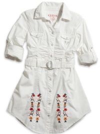 GUESS Kids Girls Big Girl Shirtwaist Dress with Embroider, WHITE (14)