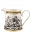 Audun's serving pieces coordinate with the yellow, black, and white mix-and-match dinnerware pattern. In Ferme, featuring a quaint French farm scene.