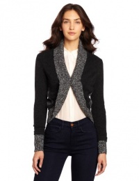 Magaschoni Women's 100% Cashmere Rib Trim Bolero Sweater, Charcoal Tweed/Charcoal, X-Small