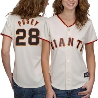 MLB Women's San Francisco Giants Buster Posey Ivory Home Short Sleeve 5 Button Synthetic Replica Baseball Jersey by Majestic