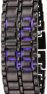 GGI International Men's MLed-Lava-BB Black Stainless Steel Lava Blue LED Digital Bracelet Watch