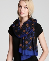 Black flowers and tan dots cover this on-trend, printed scarf from MARC BY MARC JACOBS.