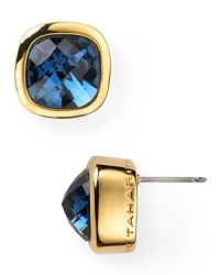 T Tahari Essentials Gold Blue Stone Button Earrings