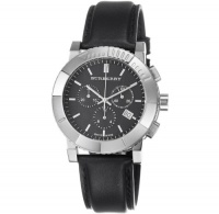 Burberry Men's BU2306 Round Chrono Black Dial Black Leather Strap Watch