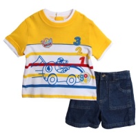 BT Kids Infant Boys (12-24mo) 2pc yellow top & denim shorts set - 3,2,1 racer