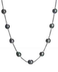 A row of pristine pearls make an elegant mark. This cultured black Tahitian pearl (8-10 mm) tin cup necklace is set in polished sterling silver. Approximate length: 20 inches.