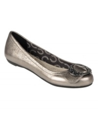 Take a leisurely stroll in style with Dr. Scholl's Schroll round-toe leather flats. Featuring a circular metal ornament on the vamp, they're available in metallic bronze and pewter, along with black and brown.