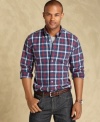 A contrast placket adds a touch of unique detailing to this classic plaid shirt from Tommy Hilfiger.