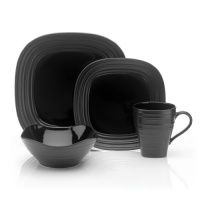 Mikasa Swirl Square 4-Piece Dinnerware Set, Black