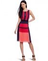 BCBGMAXAZRIA Women's Jeisa Sleeveless Color Block Pleated Dress, Ruby Red, X-Small