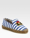 A nautical-inspired favorite in striped canvas with a colorful embroidered patch and textured rope edging. Covered platform, 1 (25mm)Canvas upperEspadrille and leather liningRubber solePadded insoleMade in Spain