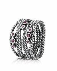 Bezel-set rhodolite stones sparkle among twisted sterling silver cables on this bewitching PANDORA ring.