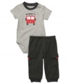 He will be mommy's hero wearing this 2 piece set by Carter's with embroidery and applique details. Bodysuit has snaps at shoulder and leg openings for easy changes.