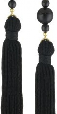 Kenneth Jay Lane Black Bead and Tassel Drop Earrings