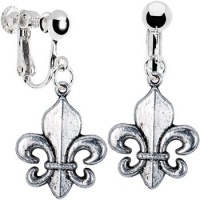 Antiqued Silver Tone Fleur De Lis Clip Earrings