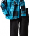 U.S. POLO ASSN. Boys 2-7 Plaided Shirt with Jean, Teal, 4T