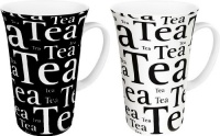 Konitz Mega Tea Writing Mugs, Black/White, Set of 4