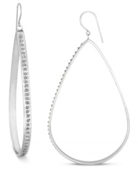 A stylish look takes shape in these drop earrings. Crafted from platinum over sterling silver, the oval pair dazzles with diamond accents. Approximate drop: 2-9/10 inches. Approximate width: 1-1/2 inches.