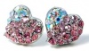 Adorable Pink and AB Crystal Embellished Mini Heart Stud 3/8 Stud Earrings