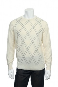 Geoffrey Beene Men's Ivory Argyle Crew Neck Sweater