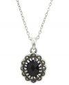 Classic chic. City by City's necklace is crafted from silver-tone nickel-free metal with an oval pendant adorned in siam- and marcasite-tone accents. Cubic zirconias (1 ct. t.w.) add luster. Approximate length: 15 inches + 3-inch extender. Approximate drop: 3/4 inch.