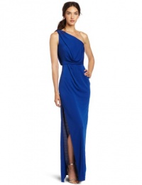 BCBGMAXAZRIA Women's Snejana One Shoulder Slit Gown, Blue Sapphire, Small