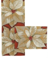 Now in bloom, the easy-clean Alluring Poinsettia table runner offers timeless holiday style with a rich woven feel and classic Christmas palette. A perfect choice for every day of the season, from Windham Weavers.