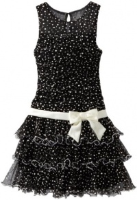 Bonnie Jean Girls 7-16 3 Tier Mesh Dress with Satin Sash, Dot, 8