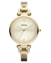 This boyfriend-inspired Georgia collection watch by Fossil showcases feminine details with a slim bracelet and golden tones.