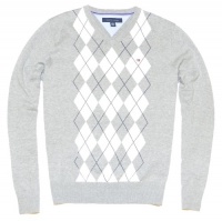 Tommy Hilfiger Men Logo Argyle V-neck Sweater Pullover