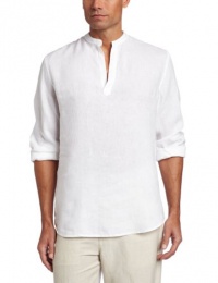 Perry Ellis Men's Long Sleeve Linen Popover Woven Shirt