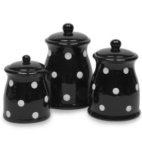 Terramoto Ceramic Polka Dots Canister Set, Black, 3-Piece