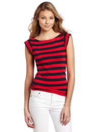 French Connection Women's Stretch Stripe Top, Utility Blue/Love Red, Small