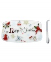 Let the countdown begin. This whimsical Lenox cheese tray features maids-a-milking, turtle doves, a partridge in a pear tree and more charming watercolor motifs that illustrate the classic holiday carol, the 12 Days of Christmas.