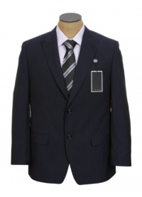 Sean John Mens 2 Button Pleated Navy Blue Pinstripe Suit