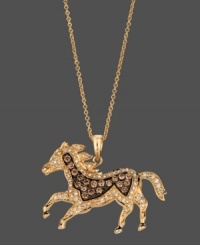 A stunning equine pendant, brought to you by Le Vian. Crafted from 14k gold and encrusted with both round-cut chocolate diamonds (1/3 ct. t.w.) and round-cut white diamonds (1/3 ct. t.w.). Approximate length: 18 inches. Approximate drop: 7/8 inch.